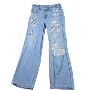 American Eagle Skater Jeans Women's 0 Short Low Rise Distressed Wide Leg Baggy